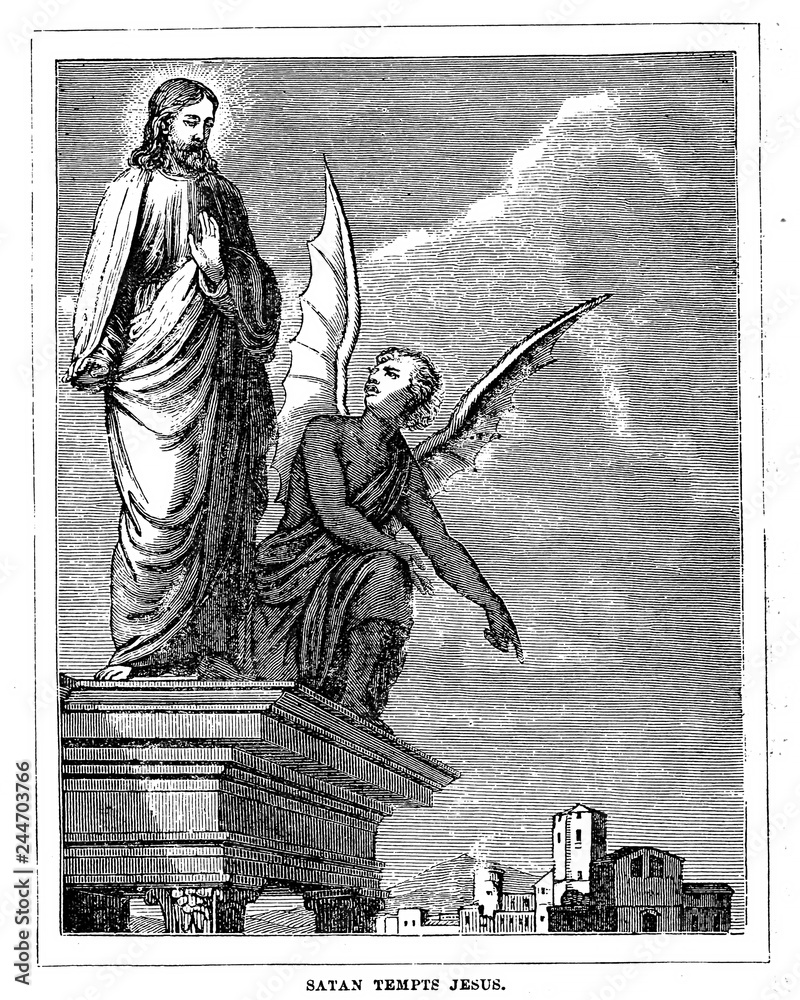 Satan tempts Jesus Stock Illustration | Adobe Stock