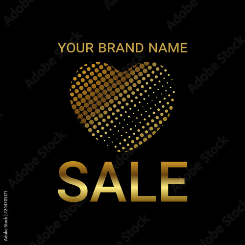Happy Valentines Day SALE banner with Gold Halftone Heart. Shopping card with a place for text. For textile, web, flyer, invitation, poster