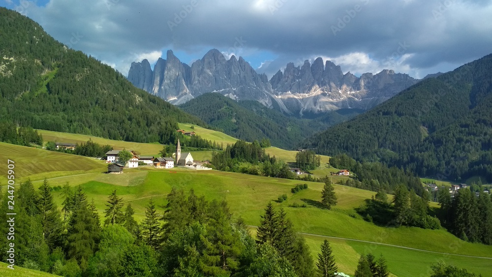 Majestic landscape of Antorno lake with famous Dolomites mountain peak of Tre Cime di Lavaredo in background in Eastern Dolomites, Italy Europe. Stunning nature scenery and scenic travel destination.