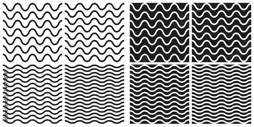 Vector Tile seamless pattern set with white and black wavy background