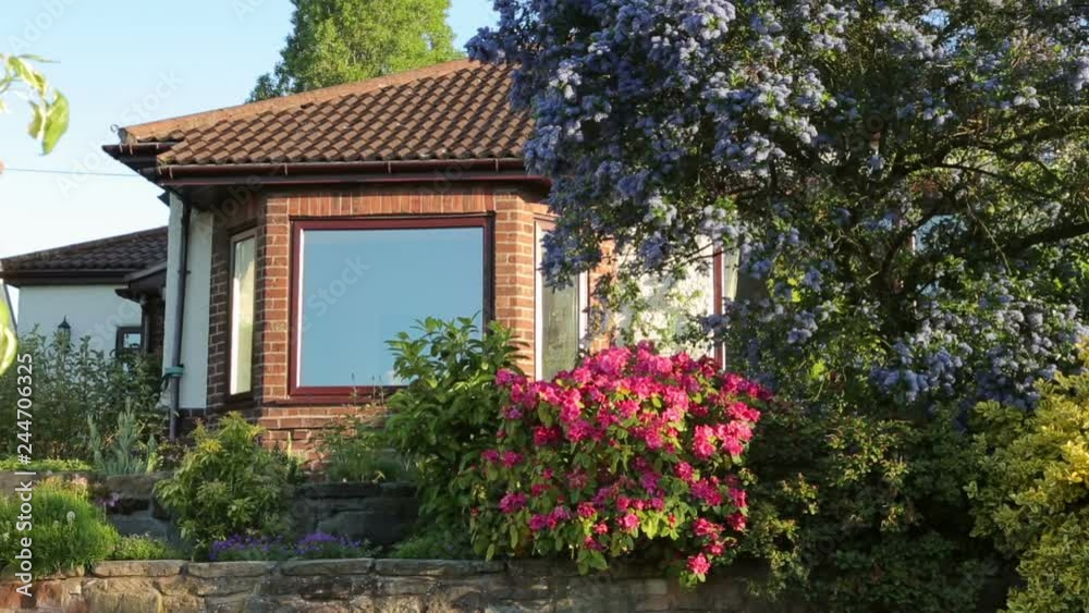 Bungalow, house, and front garden in Summer, England Bungalow, house, and front garden in Summer, England