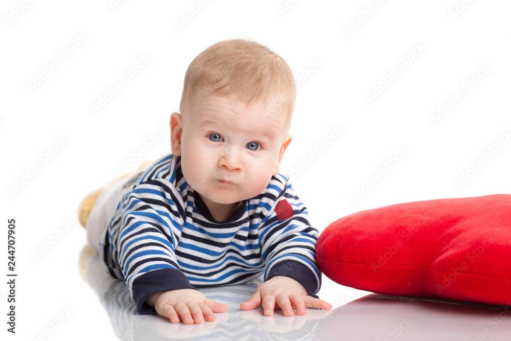 portrait of a cute baby boy with red head smiling on white background isolated portrait of a cute baby boy with red head smiling on white background isolated