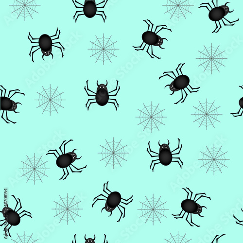 Vector image seamless pattern of many spiders and web