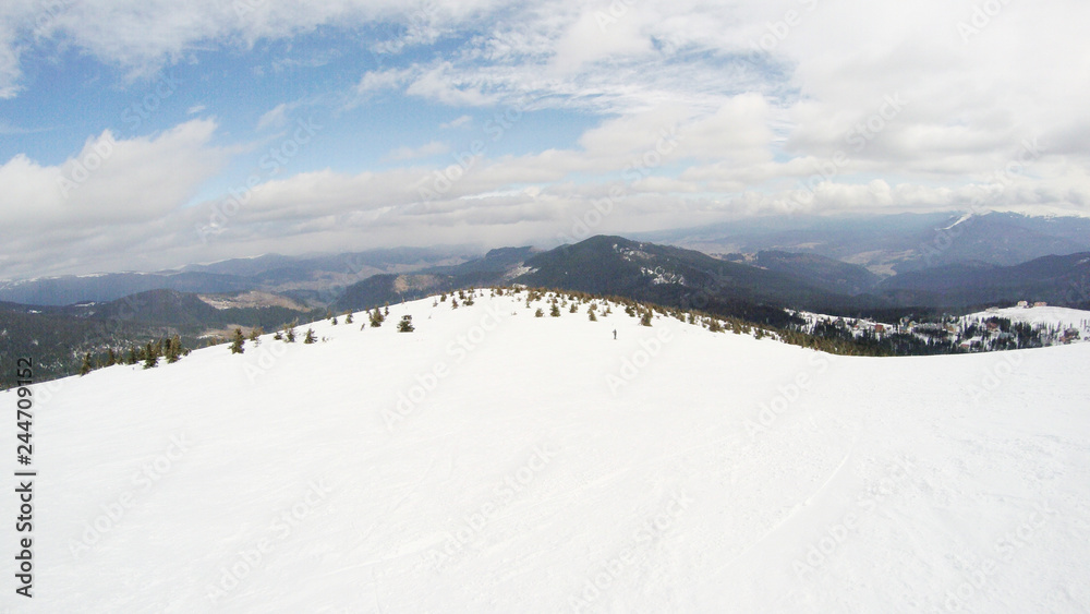 Winter in the mountains. Snowy slopes. Ski slopes Svidovets spine. Dragobrat Ukraine