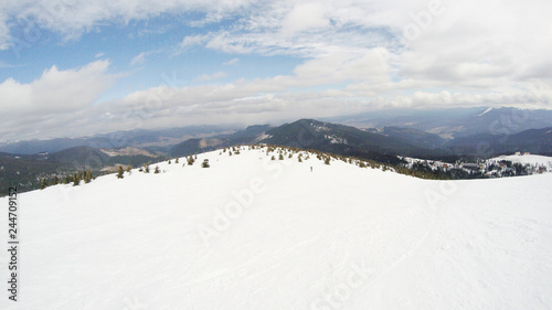 Winter in the mountains. Snowy slopes. Ski slopes Svidovets spine. Dragobrat Ukraine