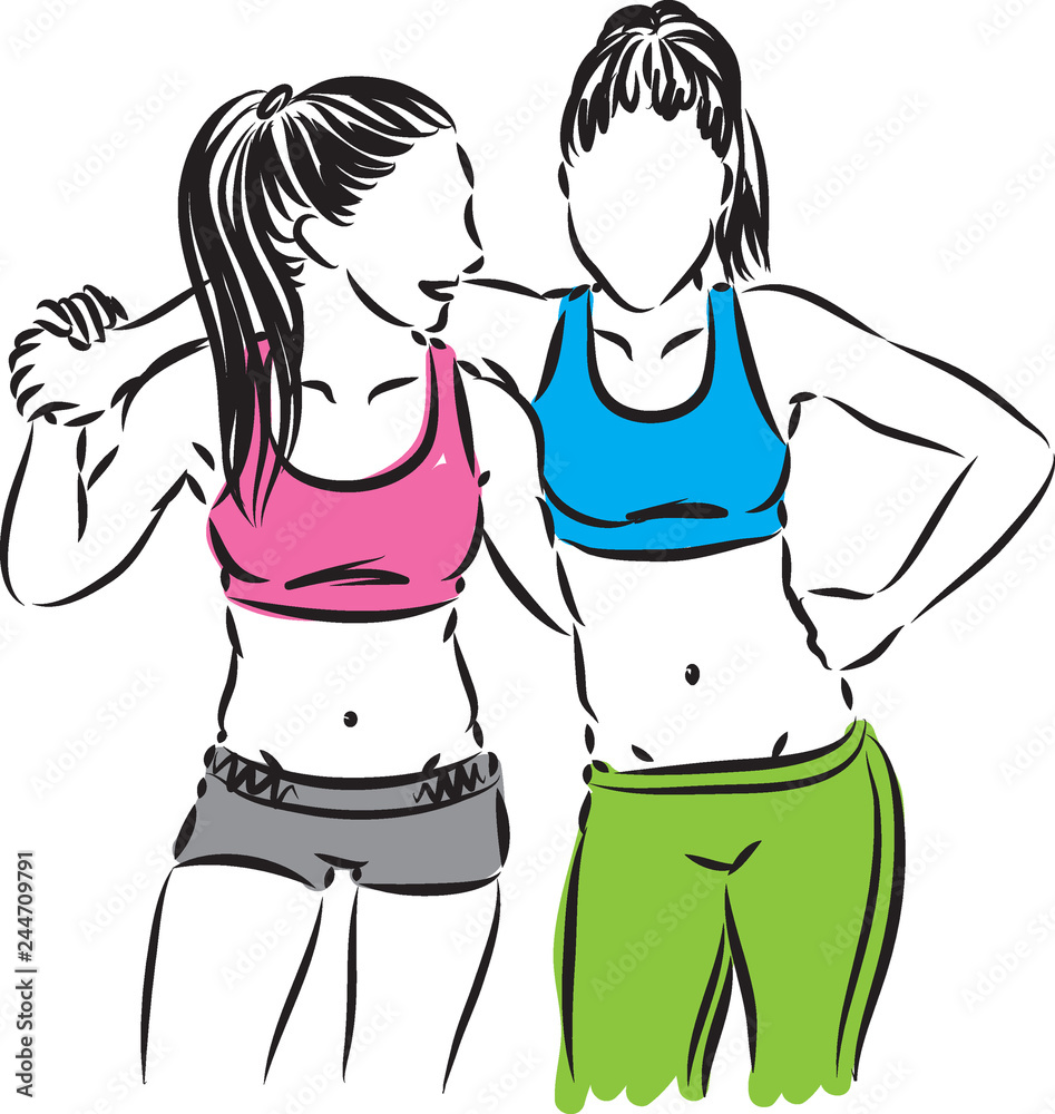 Obraz premium fitness women friends vector illustration