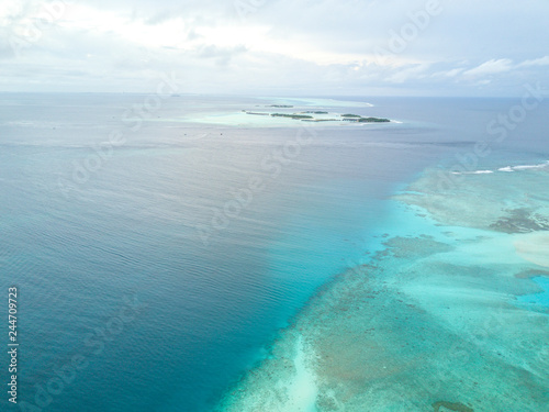 Aerial view of blue ocean at Maldives.