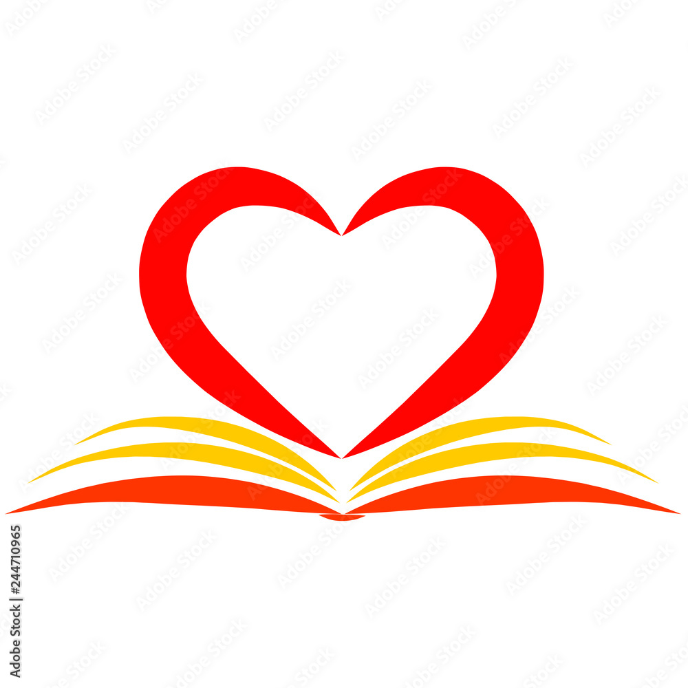 an open book and a big red heart