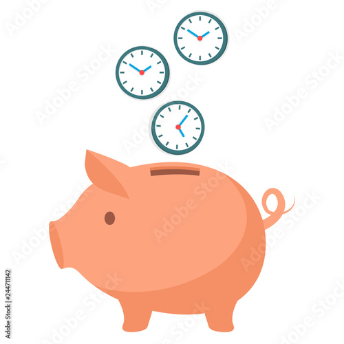 piggy bank with clock business concept saving time