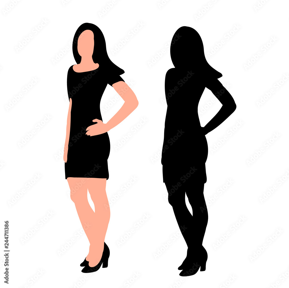  black silhouette girl in a dress standing
