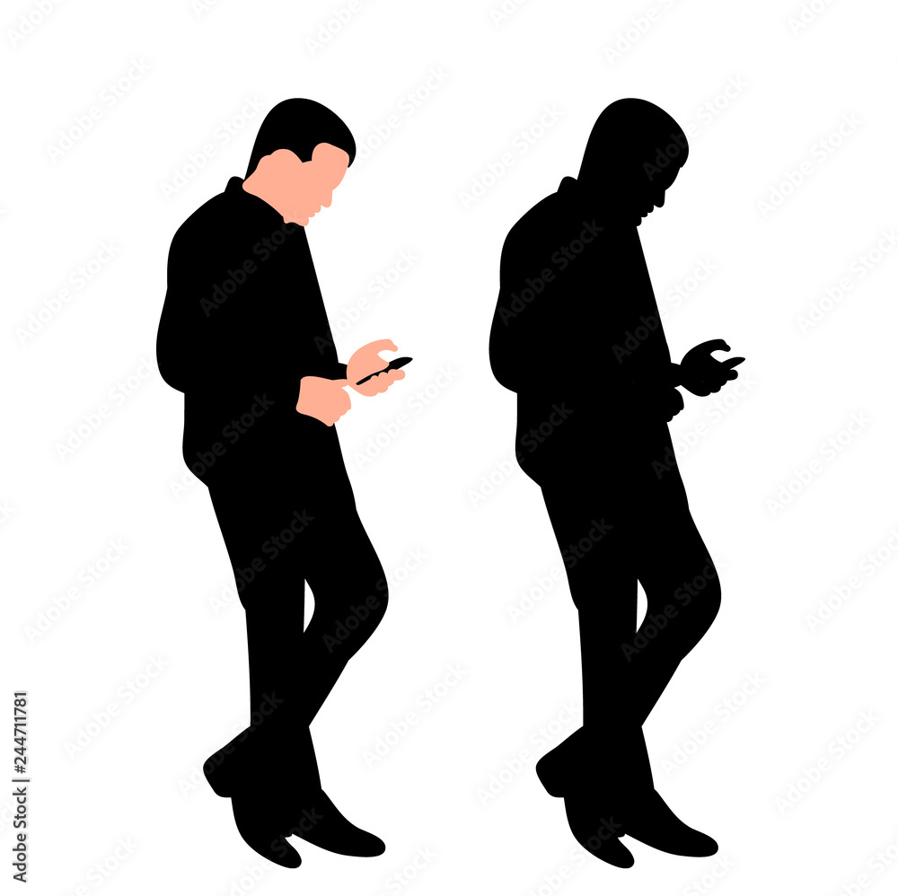 black silhouette man with phone