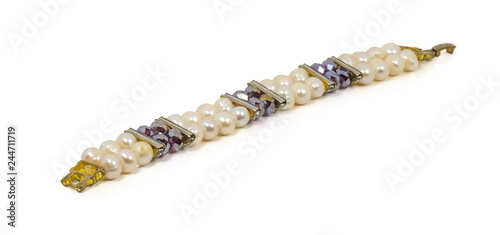 Luxury pearl bracelet on white background.
