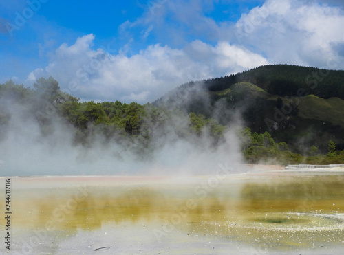 Steam coming out of a pool in Wai-o-Tapu, New Zealand