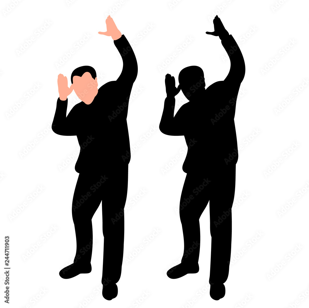 vector, on a white background, black silhouette man scared vector, on a white background, black silhouette man scared