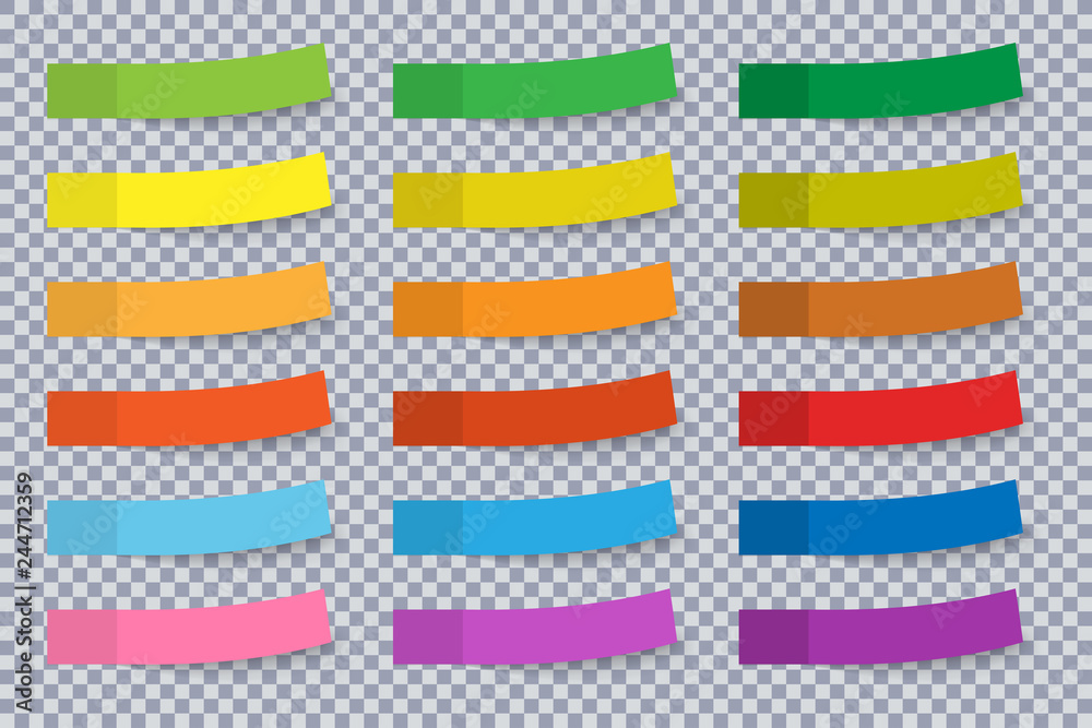 Set of 18 office paper stickers with shadows isolated on transparent background. Vector design elements collection Set of 18 office paper stickers with shadows isolated on transparent background. Vector design elements collection