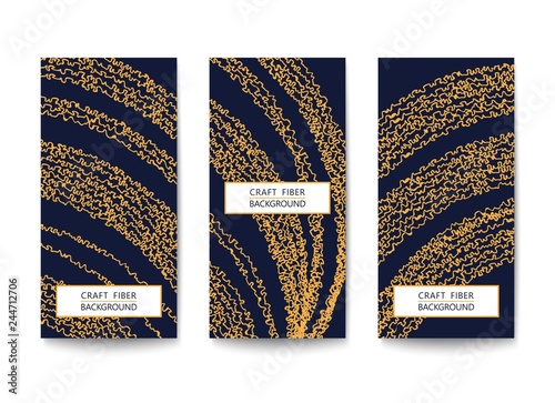 Set of rectangular flyers with a pattern of abstract yarns and fibers. Asymmetrical and two-color template.
 Flat Vector design