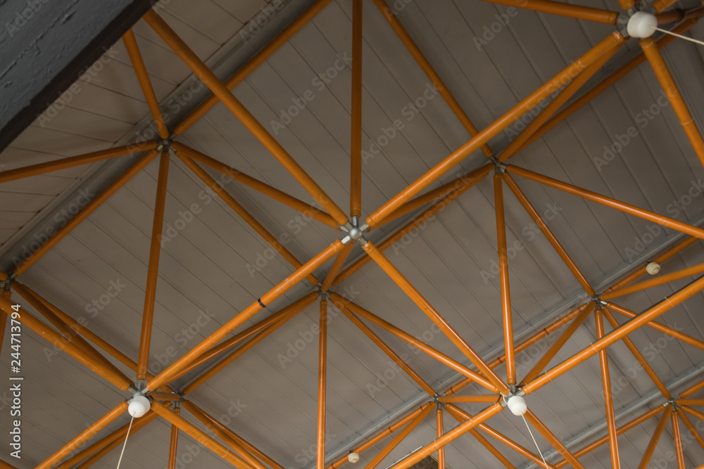 industrial ceiling made with yellow steel girders