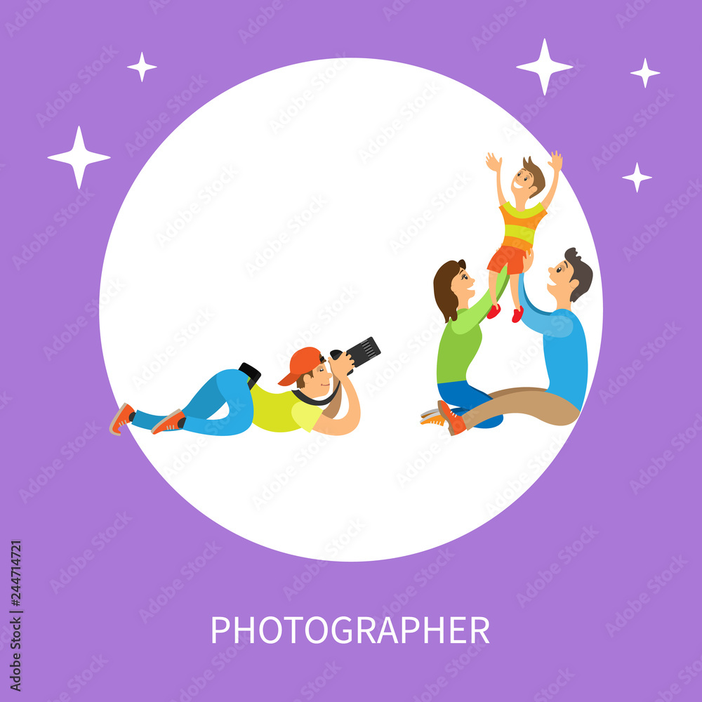 Family Photo Session with Kid and Parents Isolated