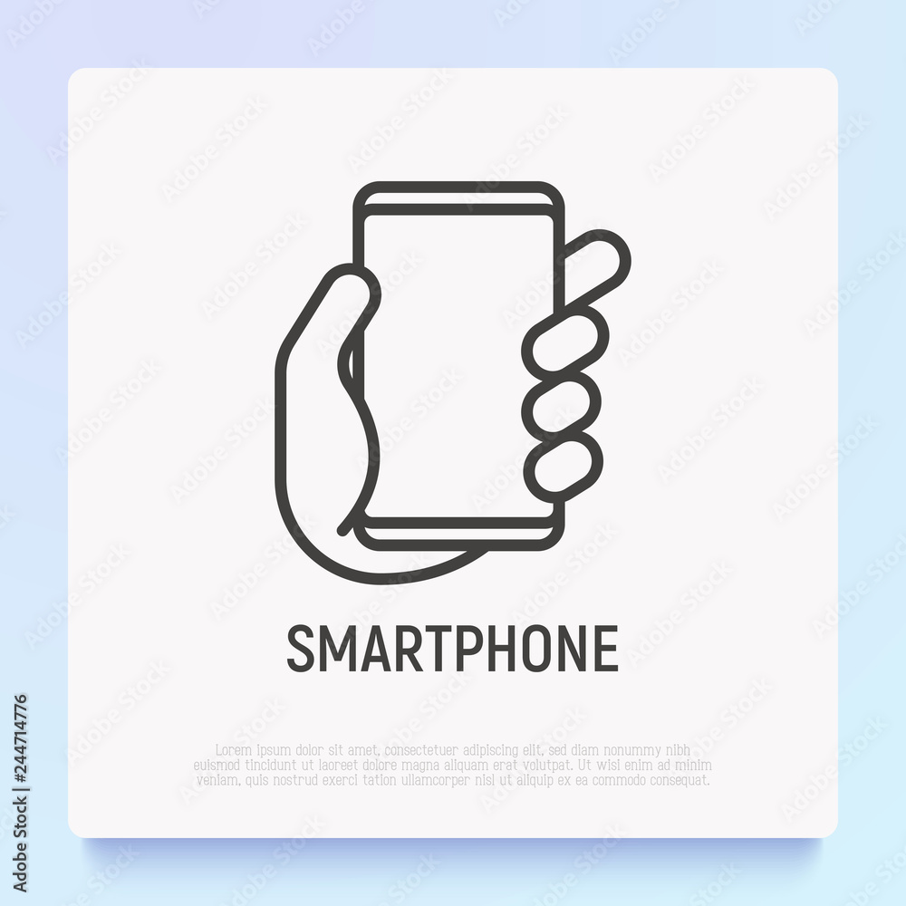 Smartphone in hand thin line icon. Modern vector illustration. Smartphone in hand thin line icon. Modern vector illustration.