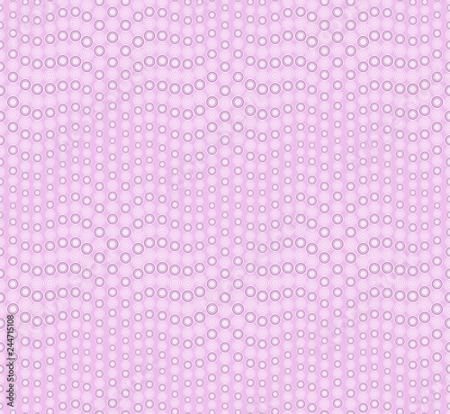 Abstract seamless pattern on a magenta background. Has the shape of a wave. Consists of round geometric shapes. Polka dot. Useful as design element for texture and artistic compositions.