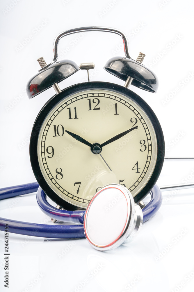 Clock and stethoscope with white background. Clock and stethoscope with white background.
