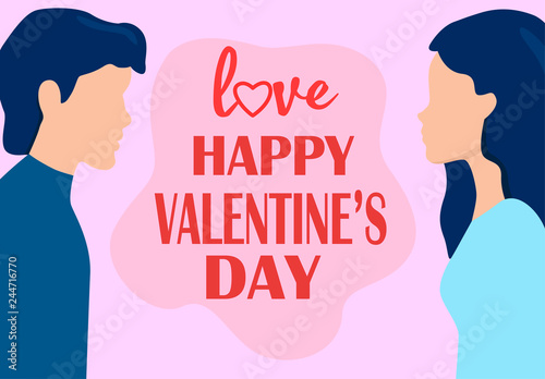  vector illustration postcard happy valentines day, girl with boyfriend