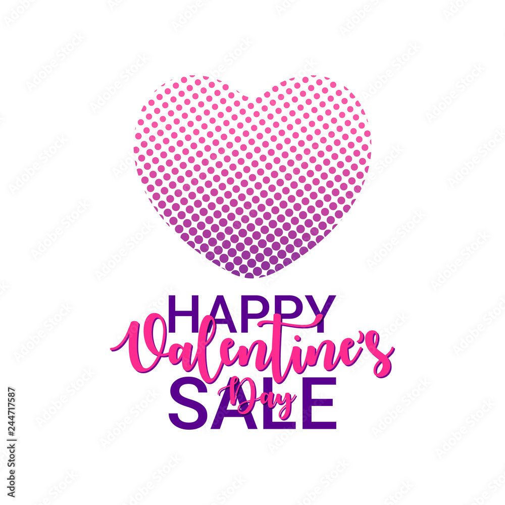 Happy Valentines Day SALE banner with Halftone Heart. Shopping card with a place for text. For textile, web, flyer, invitation, poster