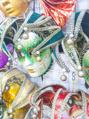 VENICE, ITALY - MAY 07, 2017: Souvenirs and carnival masks on street trading in Venice, Italy