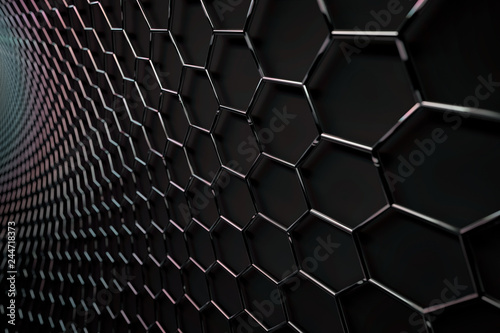 3D rendering of graphene surface, glossy black bonds photo