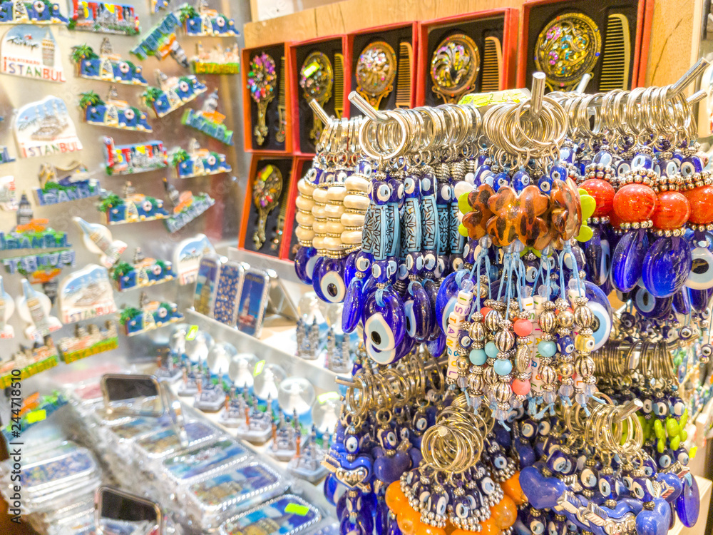 ANKARA, TURKEY - MAY 16, 2017: Multicolor item at souvenir shop.