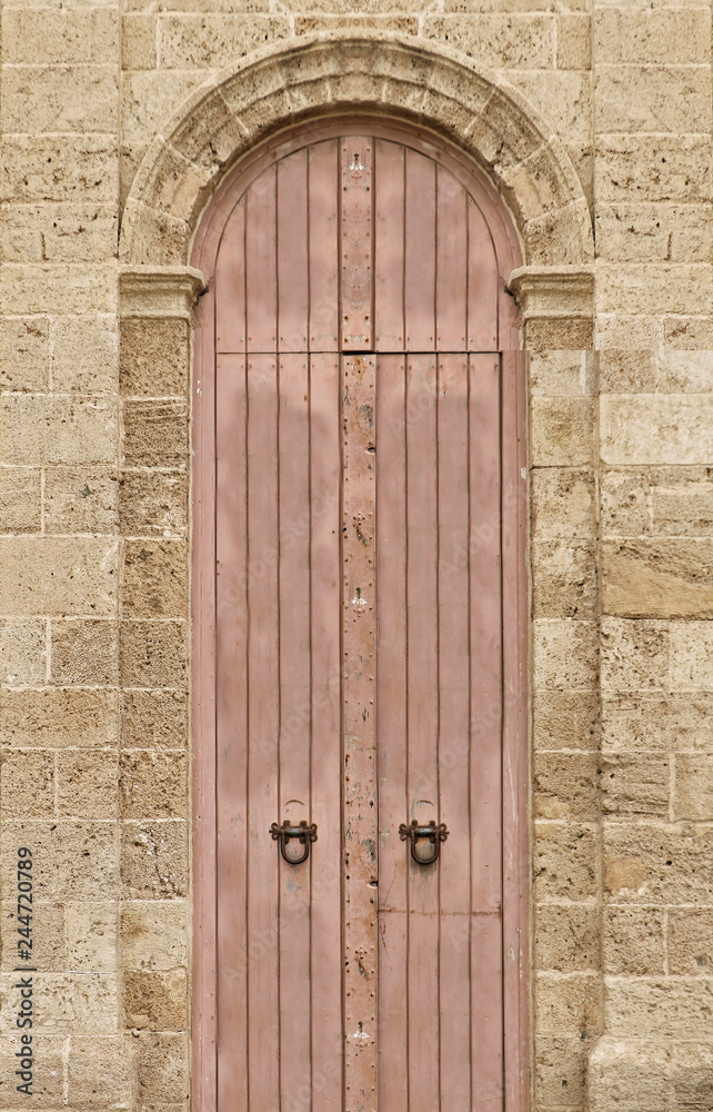 Old vintage closed wooden door