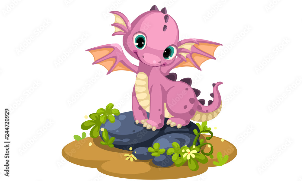 Cute pink baby dragon cartoon Stock Vector | Adobe Stock