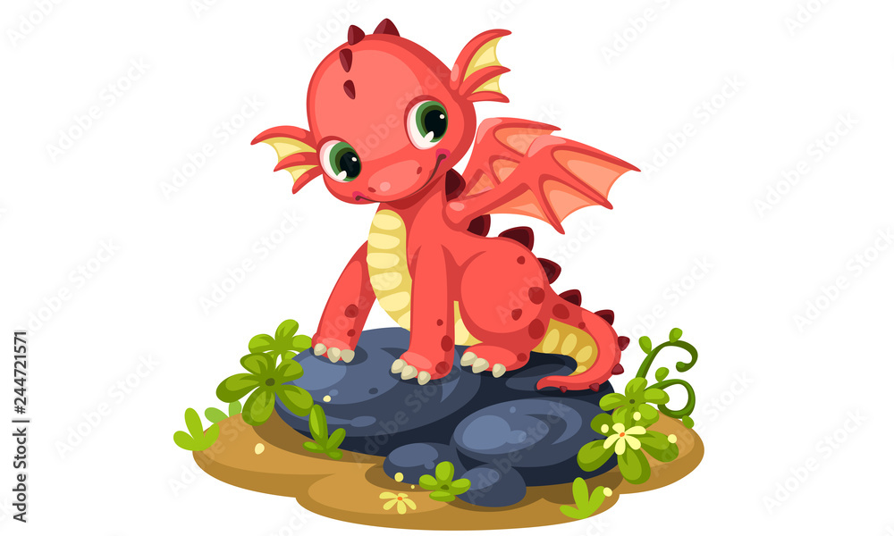 Cute red baby dragon cartoon Stock Vector | Adobe Stock