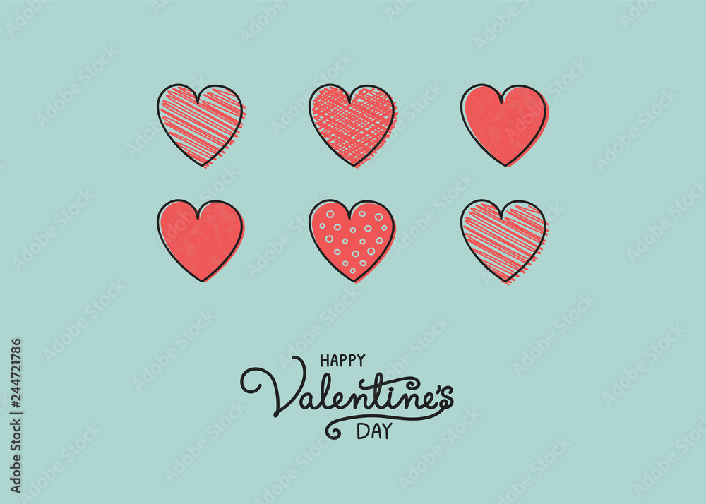 Concept of a greeting card with hearts for Valentine's Day. Vector