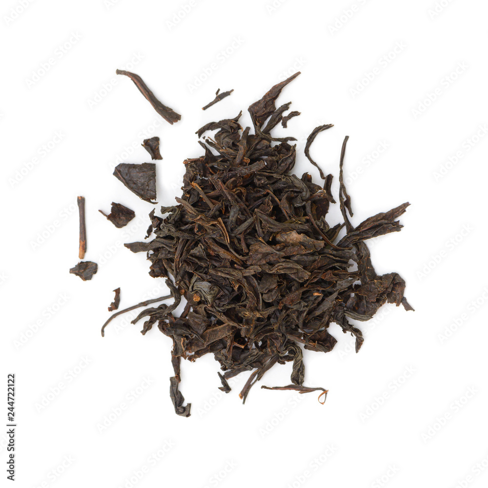 Fototapeta premium bunch of fragrant dried black tea leaves on a white background
