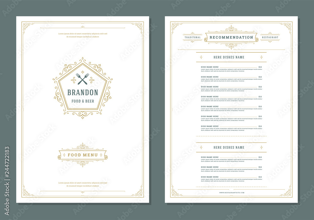 Restaurant menu design and logo vector brochure template. Restaurant menu design and logo vector brochure template.