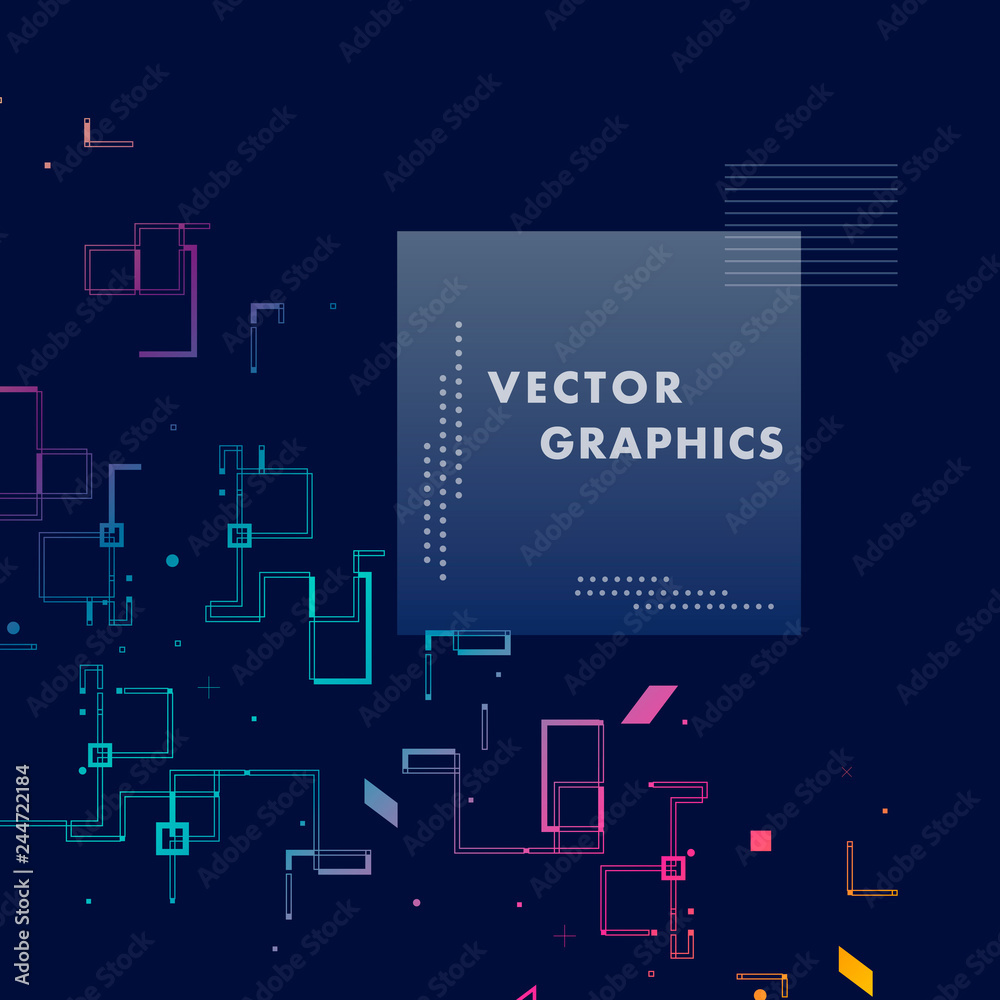 Abstract composition and geometric elements with connect lines and square. Vector background