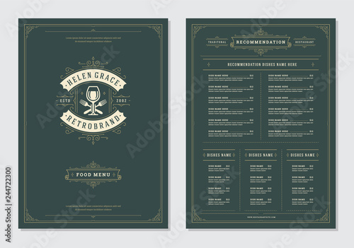 Restaurant menu design and logo vector brochure template.