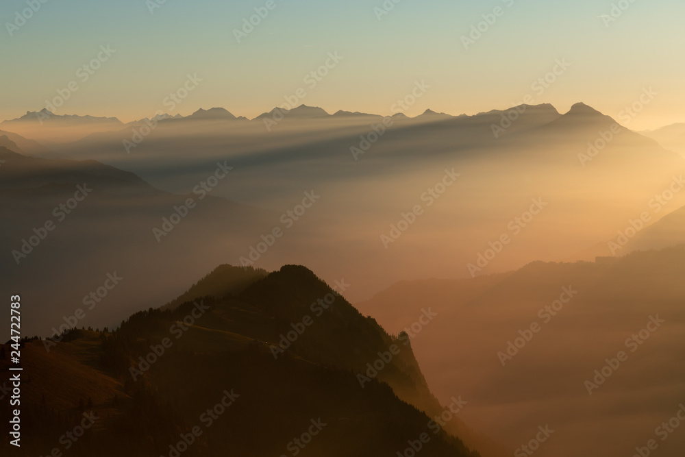Panorama over the Swiss alps in the Bernese Oberland. Overlooking the scenery from the Augstmatthorn. Panorama over the Swiss alps in the Bernese Oberland. Overlooking the scenery from the Augstmatthorn.