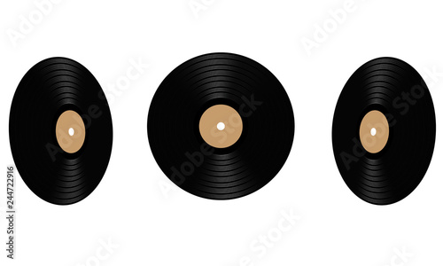 Gramophone vinyl LP record with orange label. Old vintage Black musical long play album disc 33 rpm. Vector illustration.