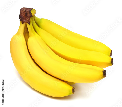 Bunch of bananas isolated on white background. Flat lay, top view