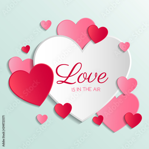 Valentine's Day greetings with paper cut hearts. Vector