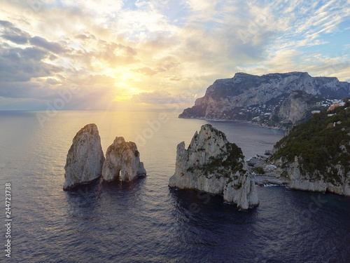 Faraglioni rocks, aerial view in Capri, Italy