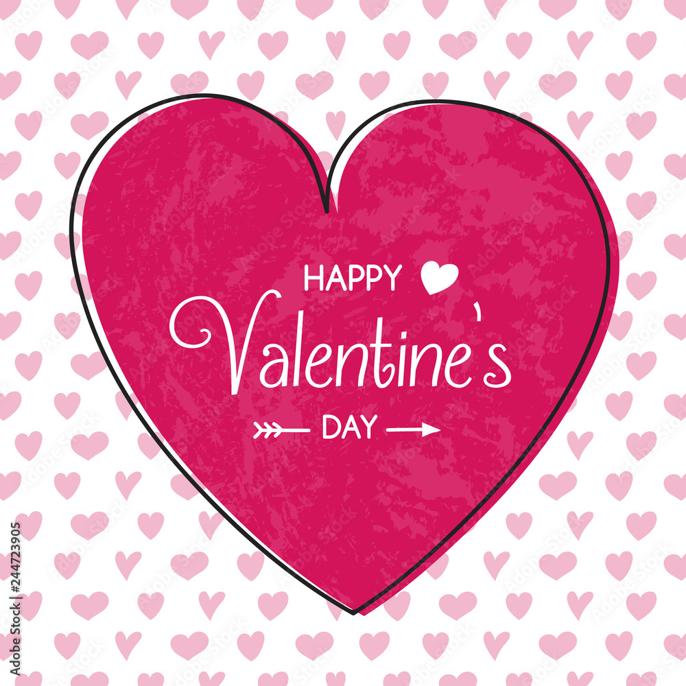 Happy Valentine's Day greeting card with hand drawn hearts. Vector