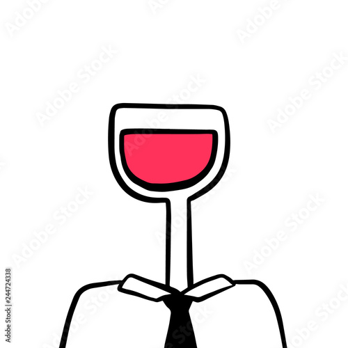 Wine in a glass head of businessman hand drawn illustration