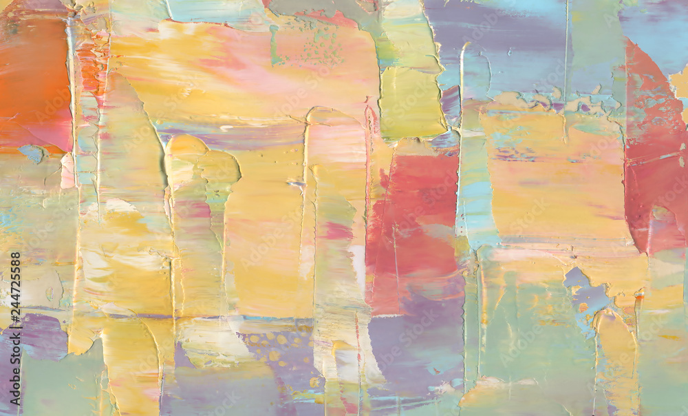 Naklejka premium Highly-textured colorful abstract painting background. Texture of oil paint. High detail. Can be used for web design, art print, textured fonts, figures, shapes, etc.