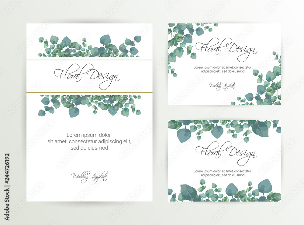 Banner on flower background. Wedding Invitation, modern card Design. Save the Date Card Templates Set with Greenery, Decorative Floral and Herbs Element. Vintage Botanical. eps 10