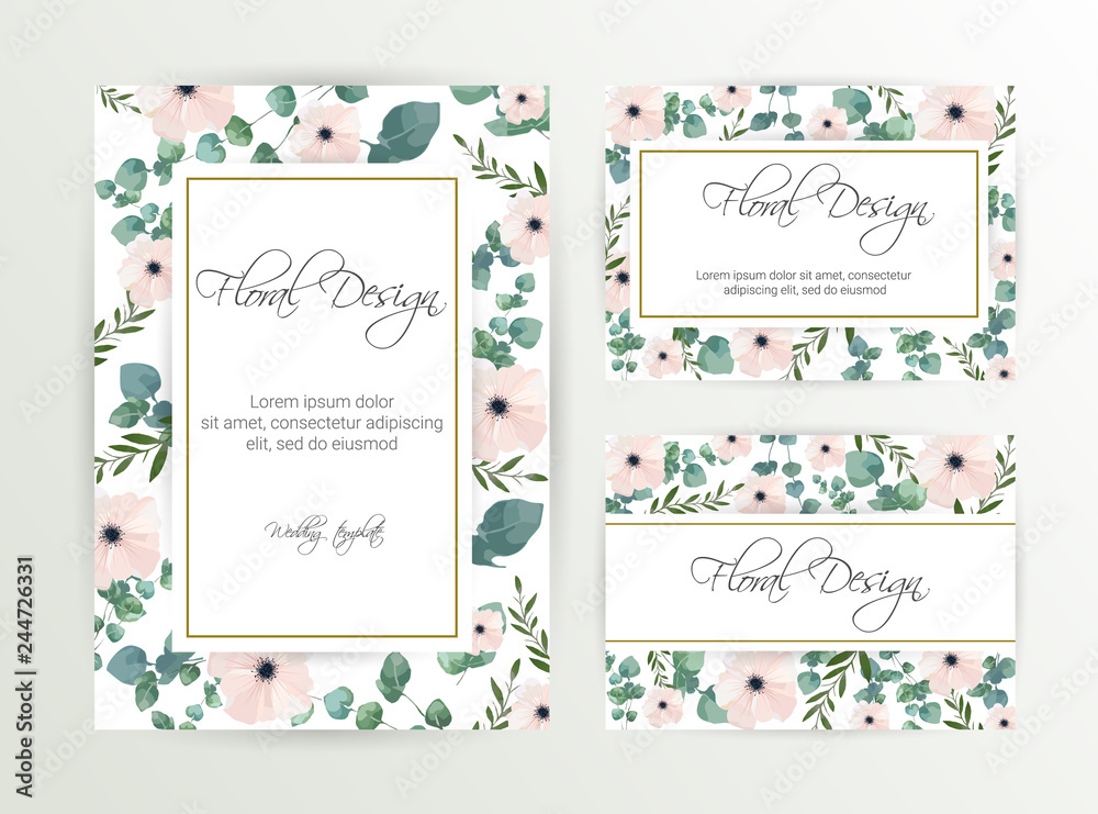 Banner on flower background. Wedding Invitation, modern card Design. Save the Date Card Templates Set with Greenery, Decorative Floral and Herbs Element. Vintage Botanical. eps 10 Banner on flower background. Wedding Invitation, modern card Design. Save the Date Card Templates Set with Greenery, Decorative Floral and Herbs Element. Vintage Botanical. eps 10