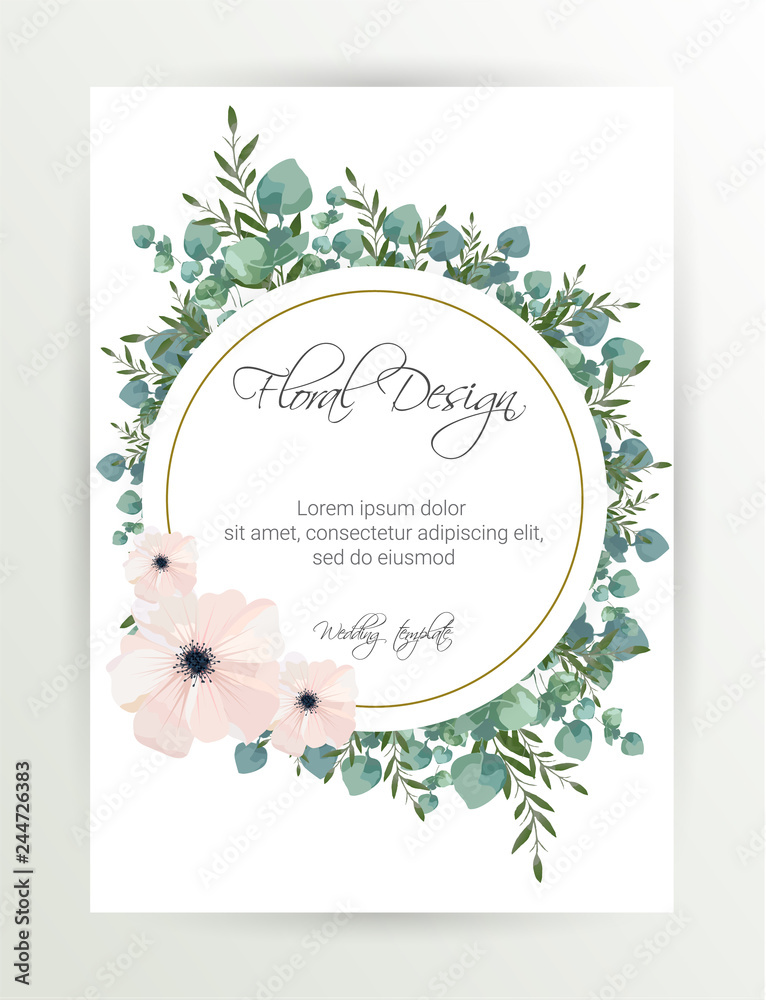 Obraz premium Frame on flower background. Wedding Invitation, modern card Design. geometric golden frame print. eps 10.