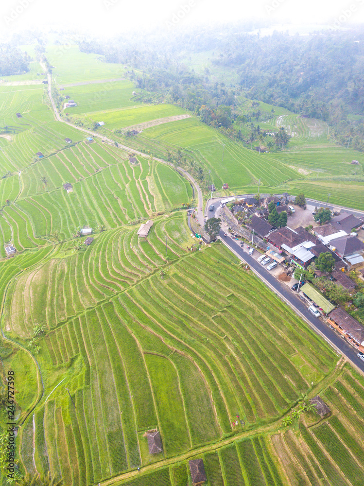 Paddy hill with aerial view at Jatiluweh, Bali, Indonesia.